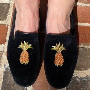 🍍BAGGIO 🍍Handmade Velvet & Leather slippers with embroidered pineapple